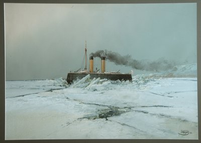 Le navire brise glace russe Iermak (Rompehielos Yermak) - Obra de Nikolai Nikolayevich Karasin (1842-1908), acuarela y blanco sobre papel (45,4x76 cm) de Nikolai Nikolayevich Karasin
