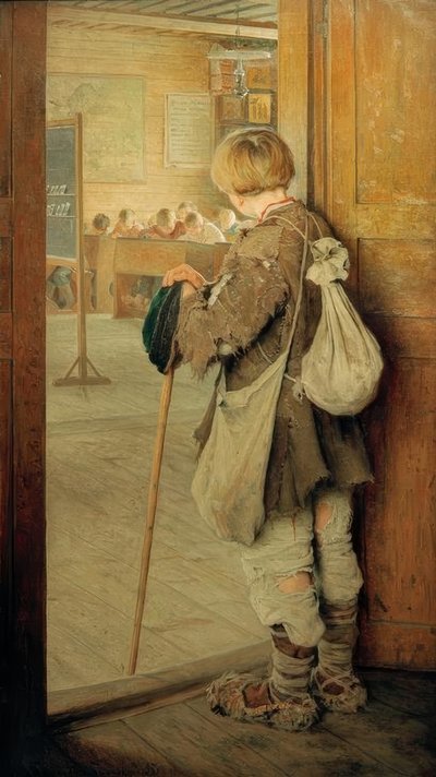 En la puerta de la escuela de Nikolai P. Bogdanow Bjelski