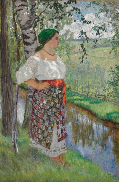 Mujer Campesina junto a un Arroyo de Nikolai Petrovich Bogdanov Belsky