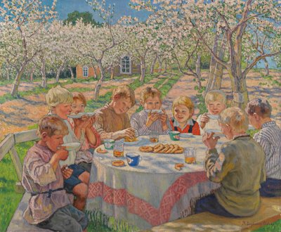 Té en el huerto de manzanas de Nikolai Petrovich Bogdanov Belsky