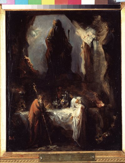 El profeta Daniel le dice a Nabucodonosor la interpretación de Dios. Y se niega a comer los alimentos sacrificados al ídolo y a adorar la estatua de oro del rey de Babilonia, por lo que de Nikolai Petrovich Lomtev