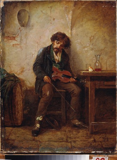 Un músico. Pintura de Nikolai Petrovich Petrov (1834-1876), óleo sobre lienzo de Nikolai Petrovich Petrov