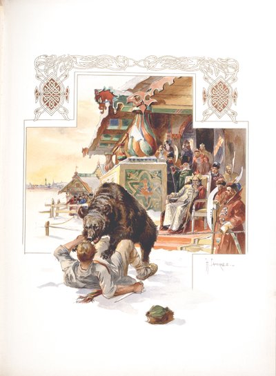 Pelea de osos. Ilustración para La caza ducal, zarista e imperial en Rusia por N. Kutepov de Nikolai Semyonovich Samokish