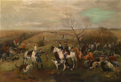 Partida de caza con el Emperador Alejandro III y la Emperatriz María Feodorovna, 1880s de Nikolai Semyonovich Samokish
