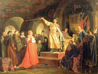Príncipe Román de Halych-Volhynia recibiendo a los embajadores del Papa Inocencio III de Nikolai Vasilievich Nevrev