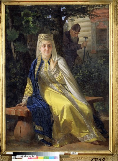 Vassilissa Melentieva (fallecida en 1579) y el zar Iván IV el Terrible (1530-1584) (Vasilisa Melentyevna y el zar Iván el Terrible). Sexta esposa del Zar de Rusia, antes de ser condenada a ser encerrada de por vida en un convento por su marido cuando éste de Nikolai Vasilievich Nevrev