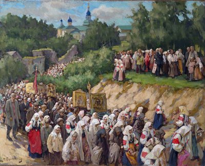 Procesión de la cruz en el Monasterio de la Dormición de Pskovo-Pechersky de Nikolai Vasilyevich Kharitonov