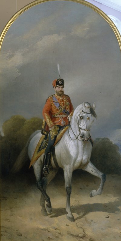 Retrato del Emperador Alejandro III 1845-1894 en el uniforme del regimiento de Húsares de la Guardia Leib, 1881 de Nikolai Yegorovich Sverchkov