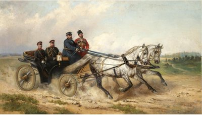 El Zar Alejandro III y el Kaiser Guillermo II en un landó, 1888 de Nikolai Yegorovich Sverchkov