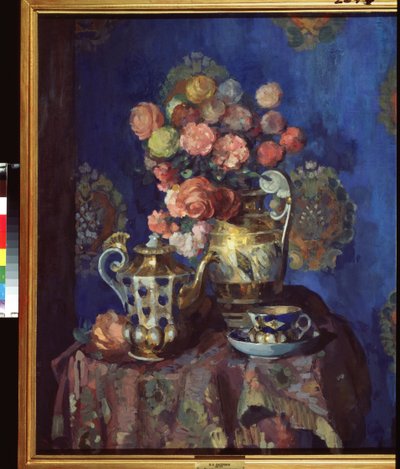 Naturaleza muerta con flores. Obra de Nikolai Nikolayevich Sapunov (Sapunov) (1880-1912), témpera y pastel sobre cartón. Arte ruso de principios del siglo XX, arte moderno. Museo Estatal Ruso, San Petersburgo. de Nikolaj Nikolaevic Sapunov