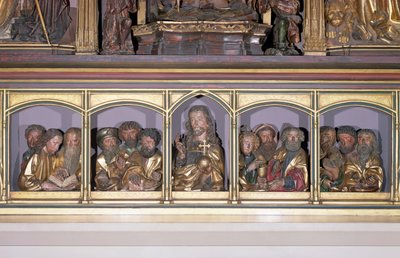 Tallados en madera de Cristo y los Doce Apóstoles, del predela del retablo del Altar de Isenheim, c.1490 de Nikolaus Hagenauer