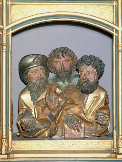 Tallados en madera de Santiago el Mayor, San Simón y San Tadeo, del predela del Retablo de Isenheim, c.1490 de Nikolaus Hagenauer