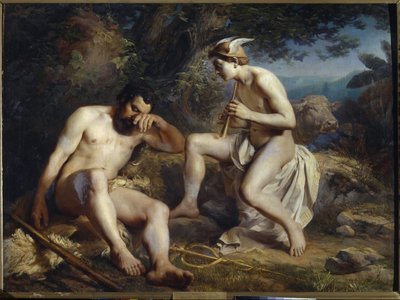 Mercure et Argus - Mercurio arrullando a Argus - Koshelev, Nikolai Andreyevich (1840-1918) - 1864 - Óleo sobre lienzo - 138x179 - Museo de la Academia de Bellas Artes, San Petersburgo de Nikolay Andreyevich Koshelev