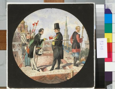 El barón Lev von Bode y el arquitecto Nikolay Chichagov en la obra de construcción del Gran Palacio del Kremlin en Moscú - Obra de Nicolas Benois (1813-1898) de Nikolay Benois