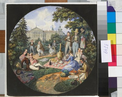 Una familia rusa haciendo un picnic cerca de Moscú - Obra de Nicolas Benois (1813-1898) de Nikolay Benois