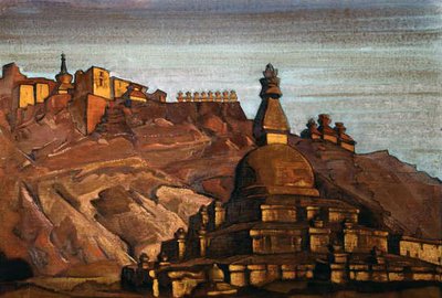 Paisaje tibetano, c.1920 (témpera sobre cartón) de Nikolay Konstantinovich Rerich
