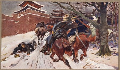 Compromiso de caballería en las afueras de Moukden, ilustración de 