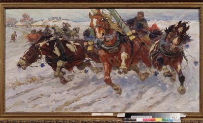 Troika (trineo con tres caballos). Pintura de Nikolai Semyonovich Samokish (1860-1944), óleo sobre lienzo de Nikolay Semenovich Samokish