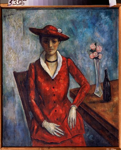 Una mujer de rojo - Pintura de Nikolai Vladimirovich Sinezubov (Nicolas Sinezouboff) (1891-1956), óleo sobre lienzo de Nikolay Vladimirovic Sinezubov