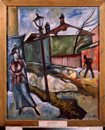 Une rue - Printemps (Una calle - Primavera) - Peinture de Nikolai Vladimirovich Sinezubov (Nicolas Sinezouboff) (1891-1956), huile sur toile de Nikolay Vladimirovic Sinezubov