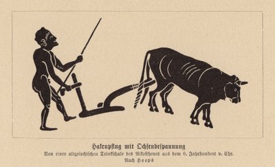 Antiguo arado griego tirado por bueyes (litografía) de Nikosthenes