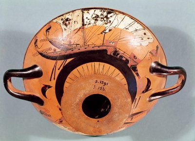 Copa de figuras negras áticas que representa barcos griegos, c.520 a.C. de Nikosthenes