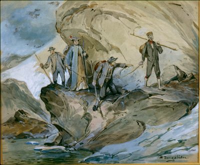 Senderismo sobre el glaciar Hardanger (acuarela sobre papel) de Nils Bergslien