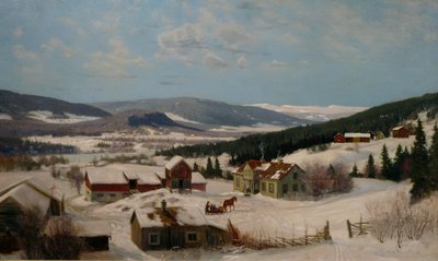 Granja en paisaje invernal (óleo sobre lienzo) de Nils Hansteen