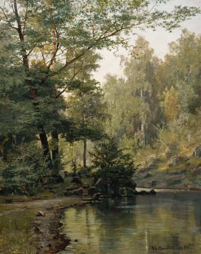 Lago del bosque (pintura al óleo) de Nils Hansteen