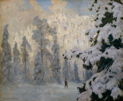 Esquí Hunter (óleo sobre lienzo) de Nils Hansteen