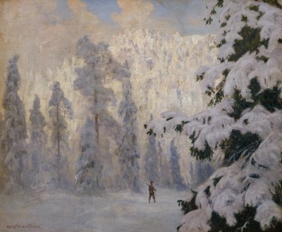 Hunter esquiando en un paisaje invernal de Nils Hansteen