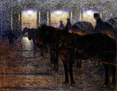 Carruajes tirados por caballos fuera de la Ópera, Estocolmo de Nils Kreuger