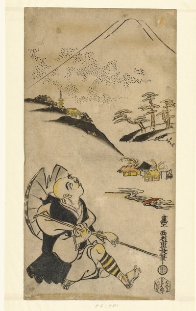 El poeta-sacerdote Saigyo Hoshi mirando hacia el monte Fuji de Nishimura Shigenaga