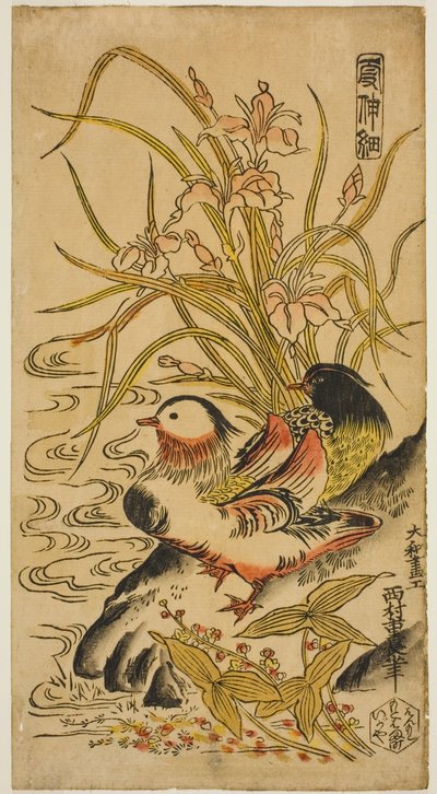 Patos mandarines, de la serie "Kashinsai" de Nishimura Shigenaga