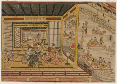 Casa de té junto al río Kamo en Kioto, 1740s de Nishimura Shigenaga