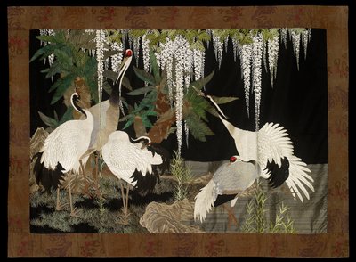 Grullas, cícadas y glicinas de Nishimura Sozaemon