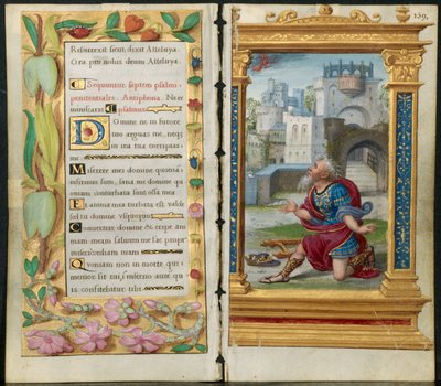 Hojas adyacentes de un Libro de Horas: Salmos Penitenciales y el Rey David en oración, c. 1530-35 de Noel Bellemare