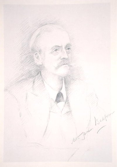 Retrato de Sir Arthur James Balfour (1848-1930) de un álbum sobre la Entente Cordiale de Noel Dorville