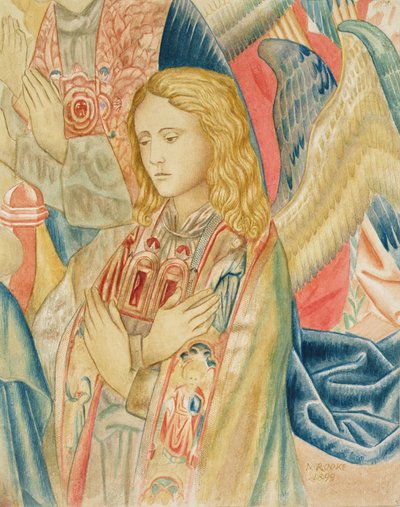 Ángel, según un detalle de un tapiz flamenco del Museo de South Kensington (VA) de Noel Rooke