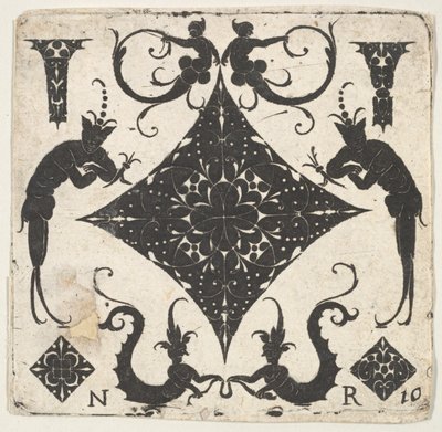 Panel en forma de rombo cóncavo y figuras grotescas de Noel Rouillard