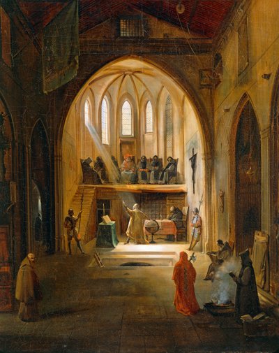 Galileo Galilei ante el Tribunal de la Inquisición, pintura de Joseph Clerian (1796-1842), Detalle de Noel Thomas Joseph Clerian