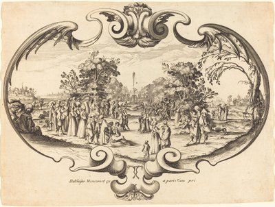 Diseño para un abanico: figuras cortesanas en un paisaje de Noël Cochin