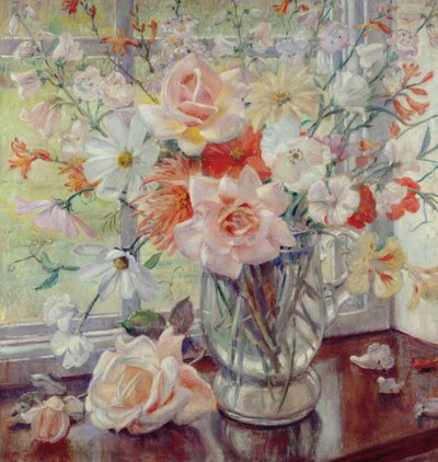 Un bodegón de flores de verano en una jarra de cristal de Nora Lucy Mowbray Cundell