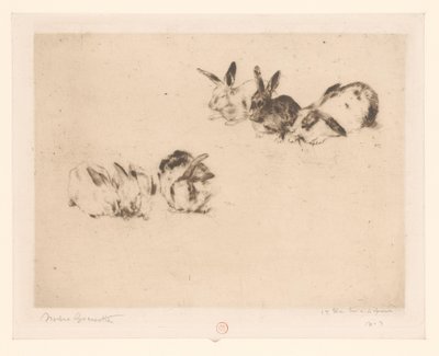 Seis conejos de Norbert Goeneutte (signed by artist)