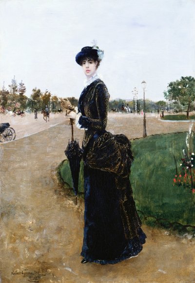 Una Dama Elegante en el Bois de Boulogne, 1880 de Norbert Goeneutte