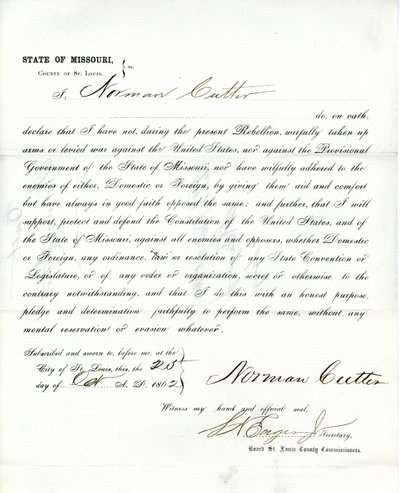 Juramento de lealtad de Norman Cutter de Missouri, Condado de St. Louis de Norman Cutter