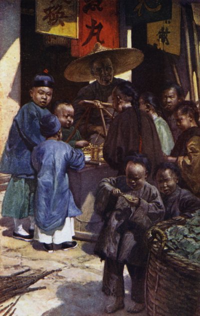 China: Niños alrededor de un puesto de dulces de Norman Hardy