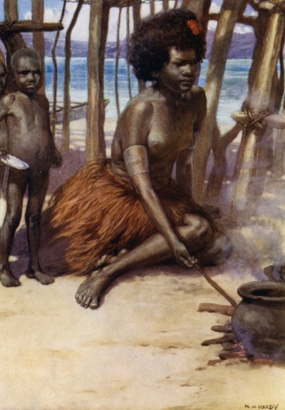 Cocinando la Comida, Nueva Guinea Británica de Norman Hardy