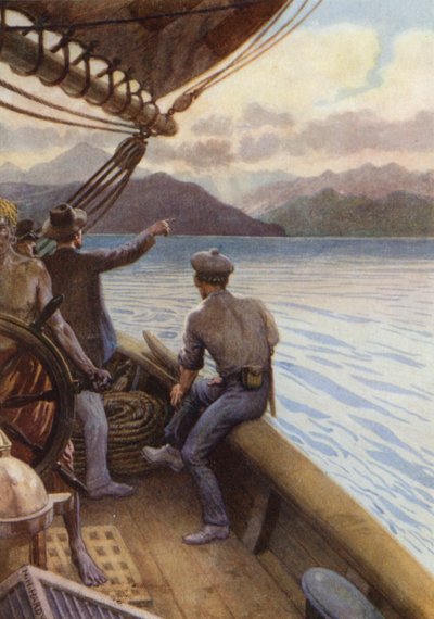 Navegando entre las Islas de los Mares del Sur (litografia en color) de Norman Hardy