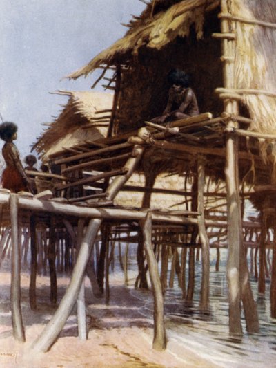 En las Viviendas sobre Pilotes en Hanuabada, Port Moresby, Nueva Guinea Británica de Norman Hardy